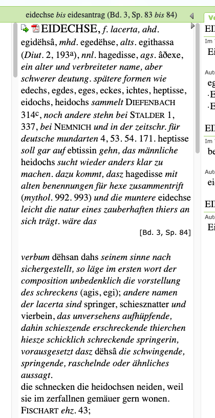 Grimm Wörterbuch, Eintrag: Eidechse